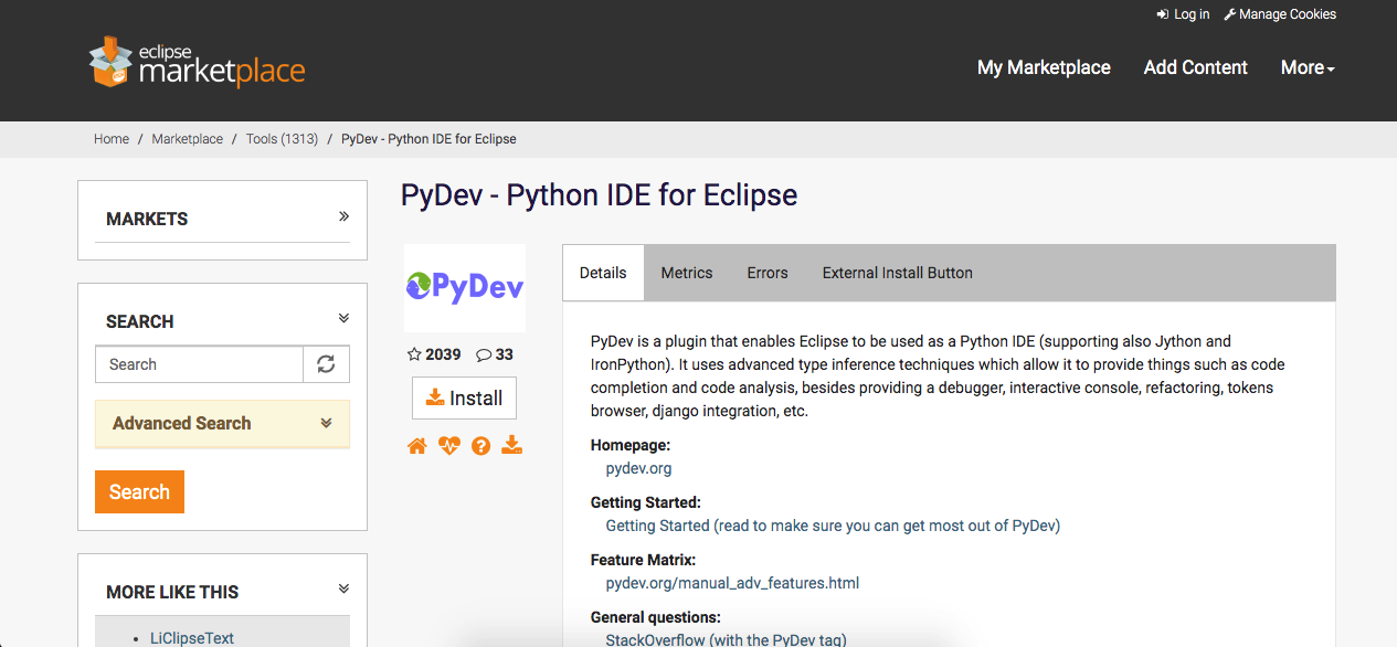 Eclipse + PyDev + LiClipse python tools